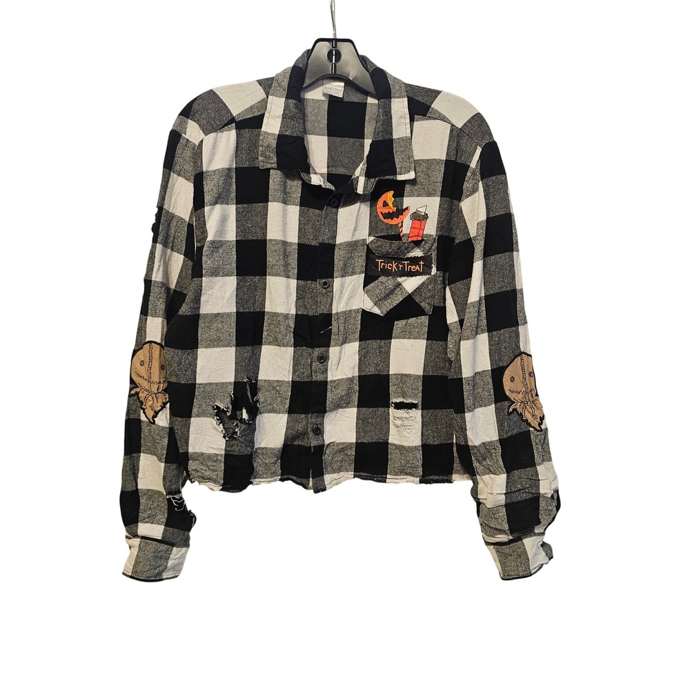 Trick or Treat Sam Always Check Your Candy Plaid Flannel Shirt Kids XL Black Whi